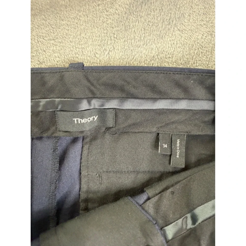 Theory Dress Pants Mens 34 Navy Blue Flat Front Straight Leg Suit Trousers
